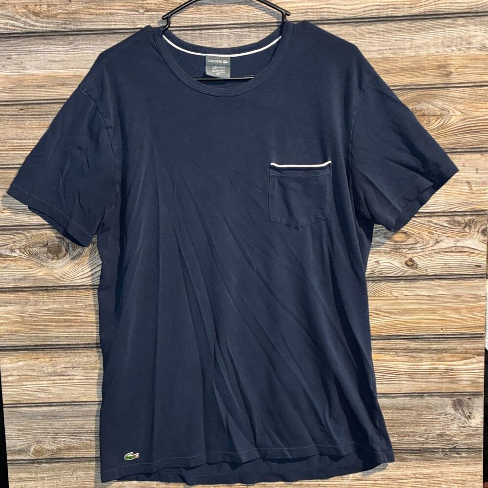 Lacoste Men Medium Sleepwear Lounge T-Shirt Navy Blue Pocket Crocodile LogoTee M